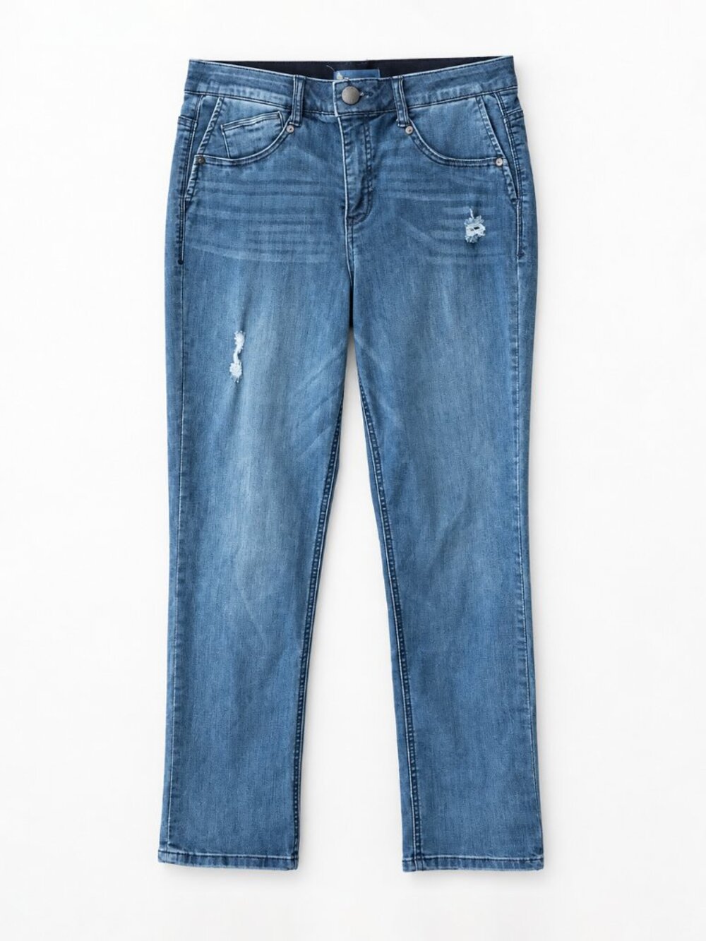 Democracy Ab Solution Jeans Womens 10 Blue Medium Wash Distressed Stretch Denim